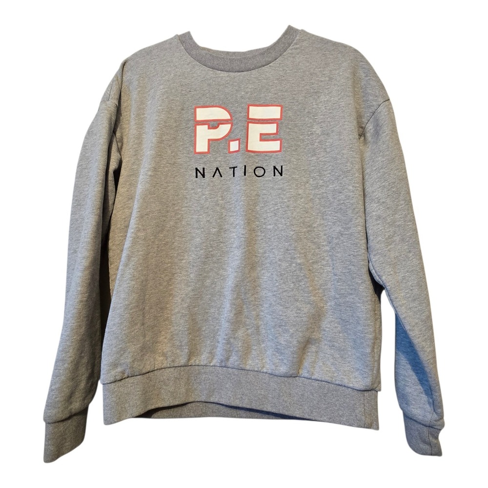 PE Nation Heads Up Sweatshirt Women's SM Gray Cotton Athleisure Workout Comfort